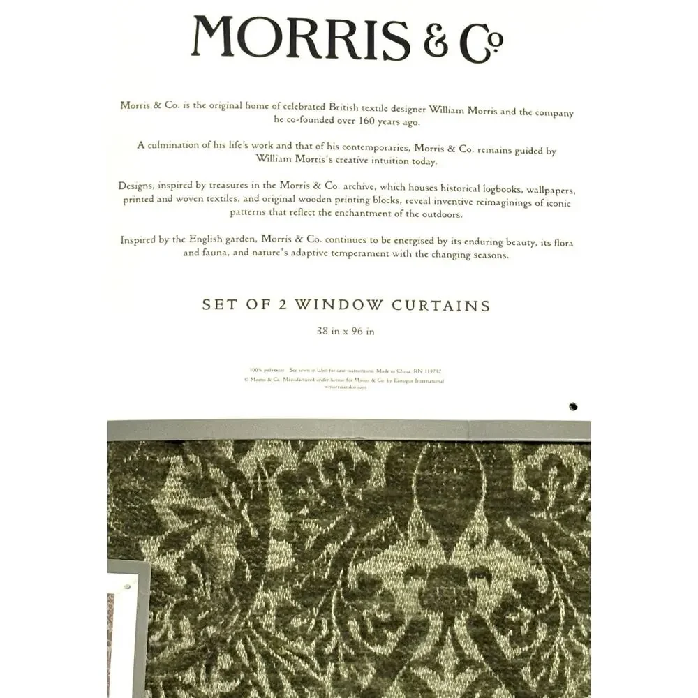William Morris & Co. Window Curtains Panels 38X96” Strawberry Thief Sage Green 2
